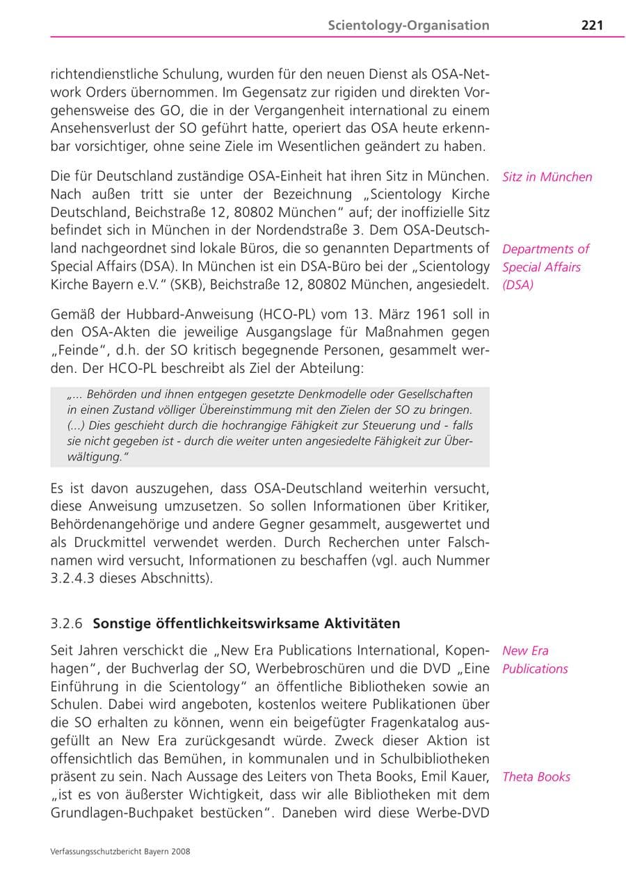Seite 221 des Verfassungsschutzbericht 2008 Bayern