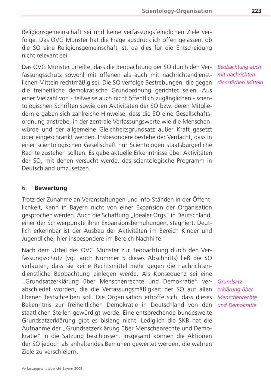 Seite 223 des Verfassungsschutzbericht 2008 Bayern