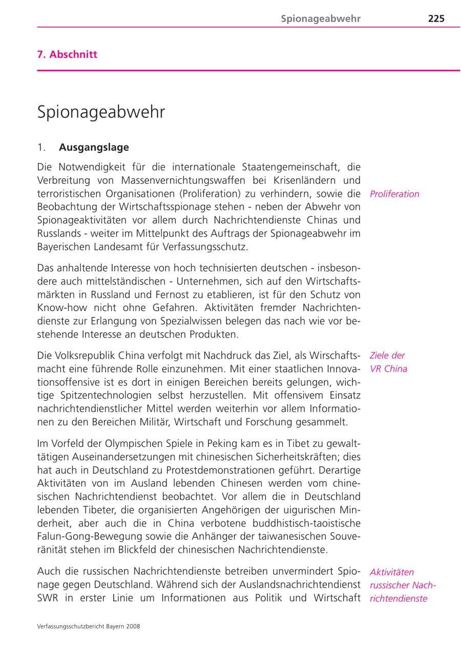 Seite 225 des Verfassungsschutzbericht 2008 Bayern