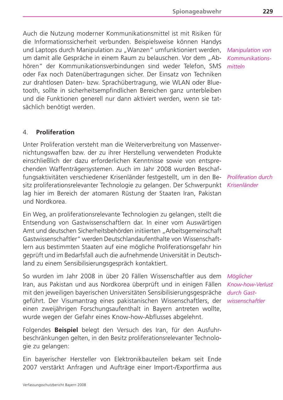 Seite 229 des Verfassungsschutzbericht 2008 Bayern