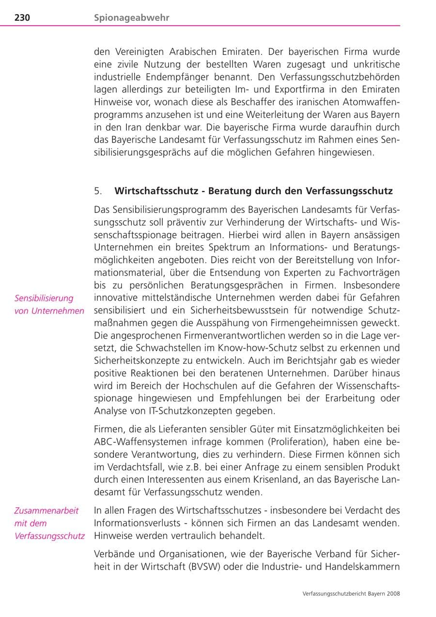 Seite 230 des Verfassungsschutzbericht 2008 Bayern