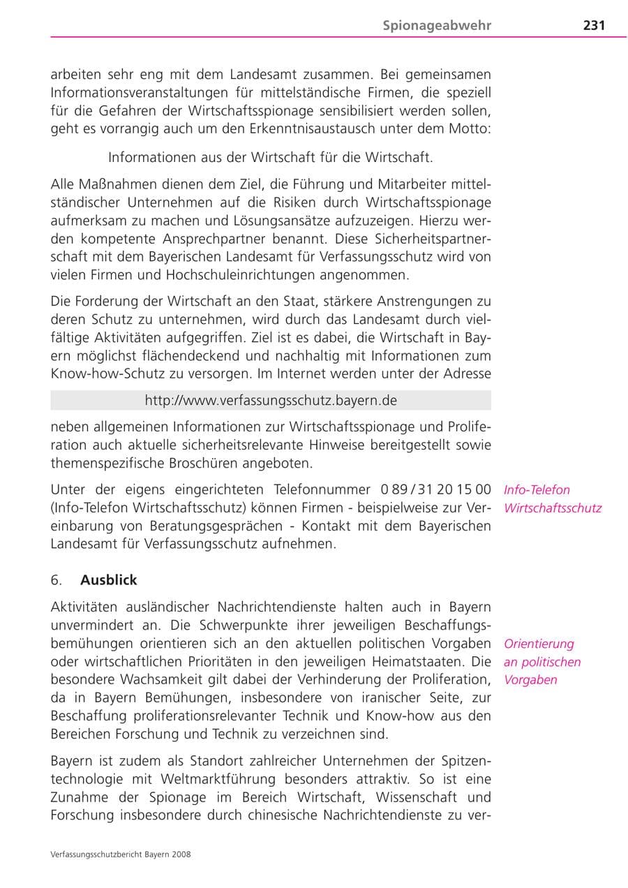 Seite 231 des Verfassungsschutzbericht 2008 Bayern