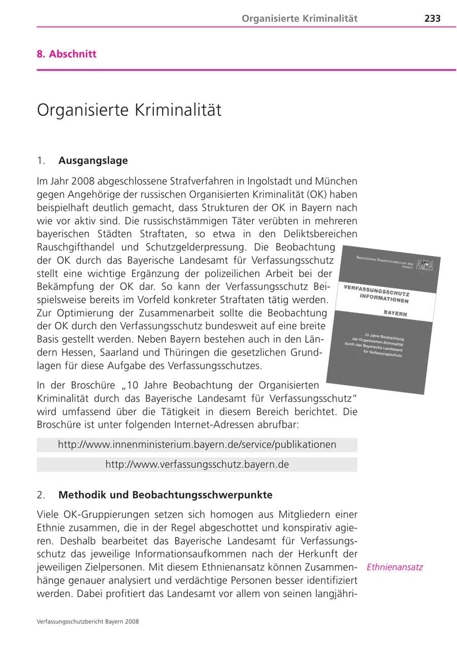 Seite 233 des Verfassungsschutzbericht 2008 Bayern