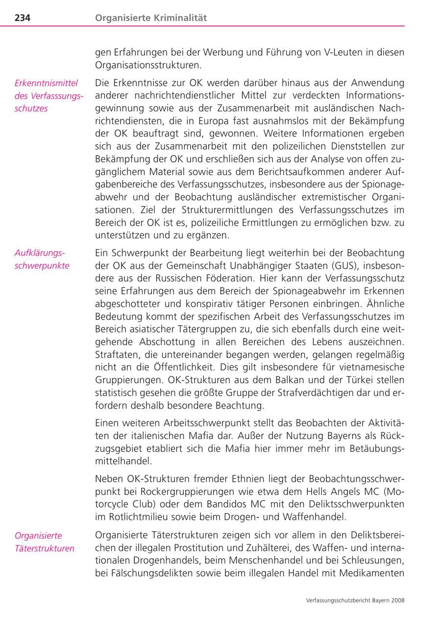 Seite 234 des Verfassungsschutzbericht 2008 Bayern
