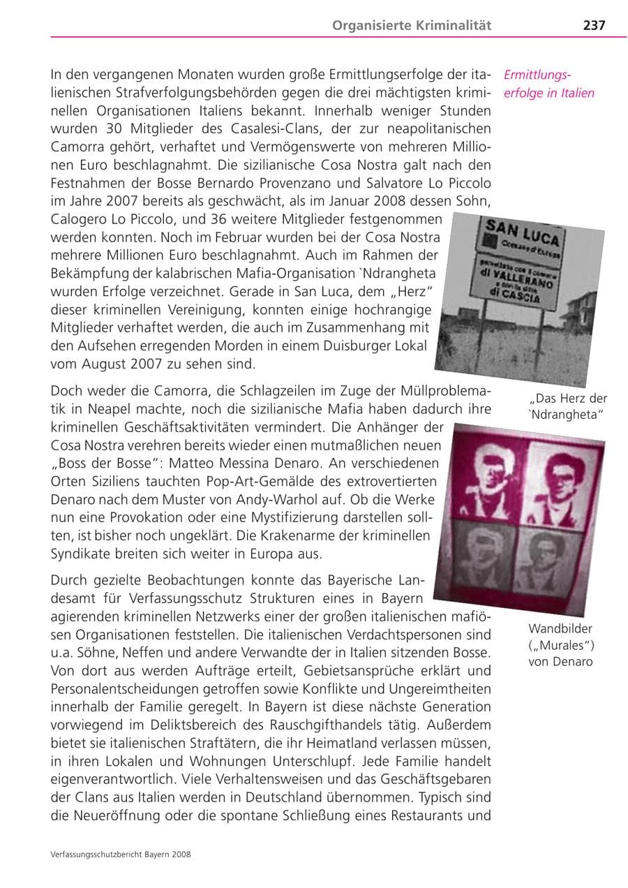 Seite 237 des Verfassungsschutzbericht 2008 Bayern