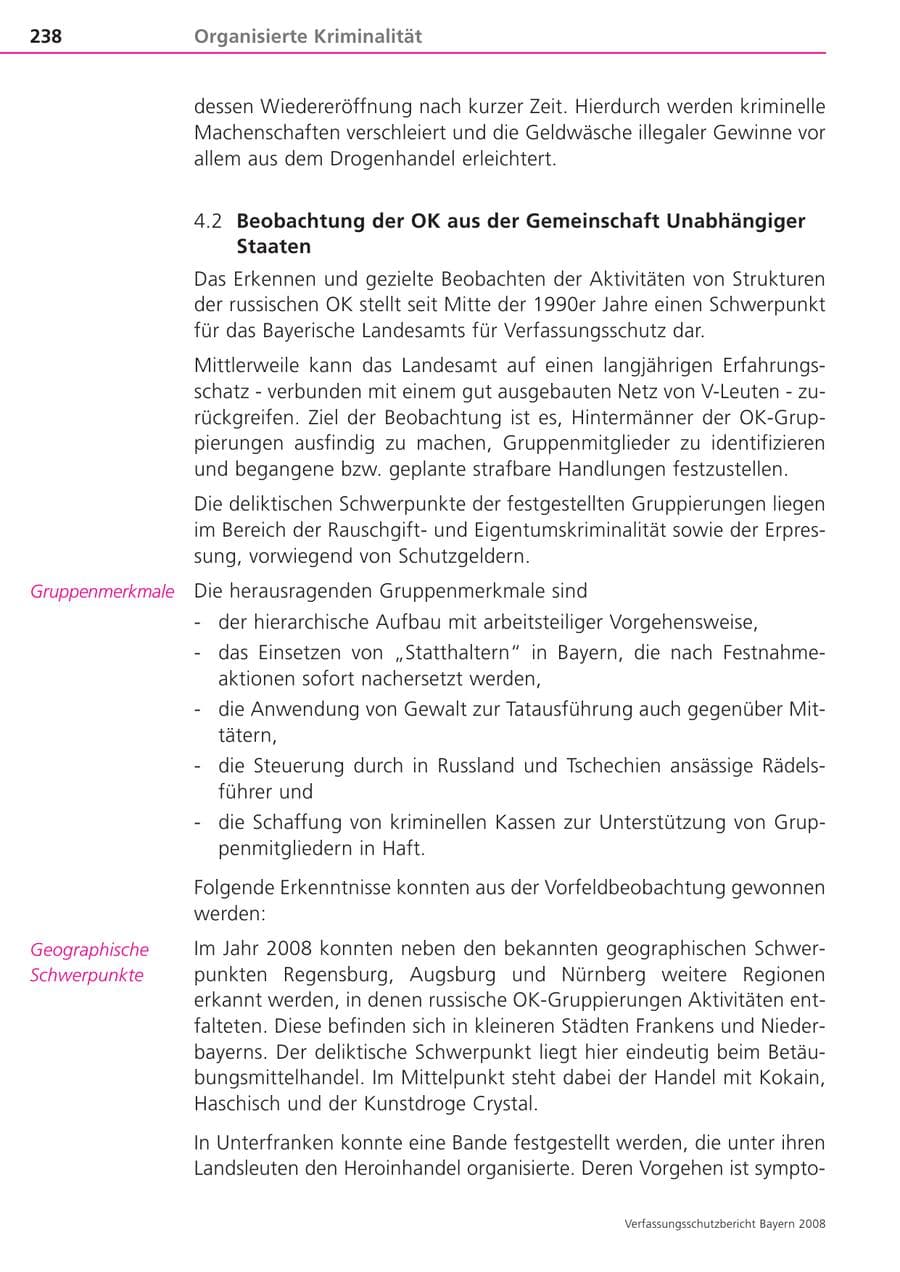 Seite 238 des Verfassungsschutzbericht 2008 Bayern