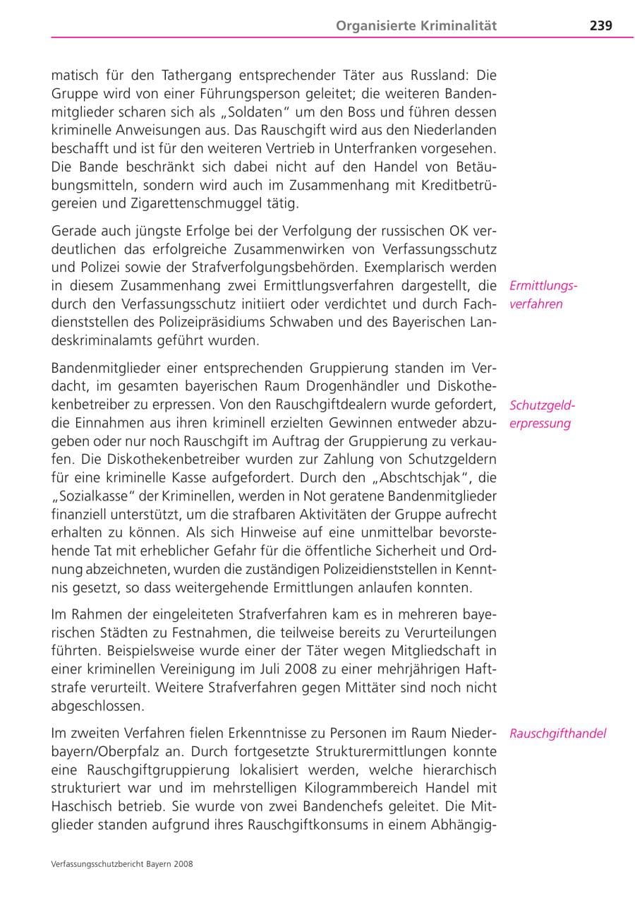 Seite 239 des Verfassungsschutzbericht 2008 Bayern