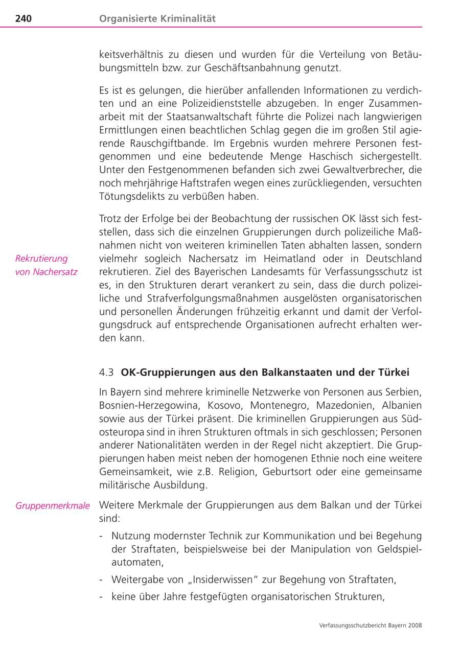 Seite 240 des Verfassungsschutzbericht 2008 Bayern