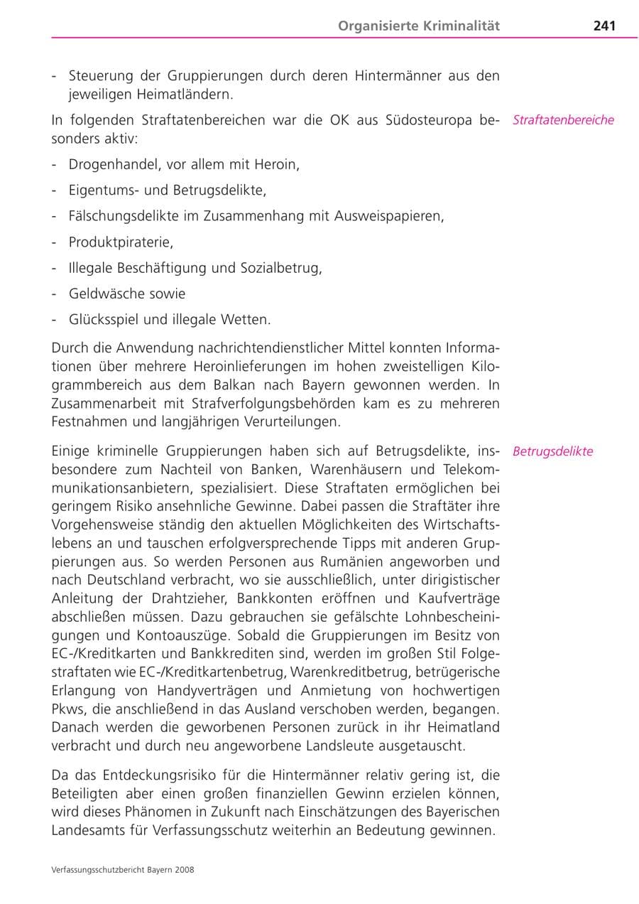 Seite 241 des Verfassungsschutzbericht 2008 Bayern