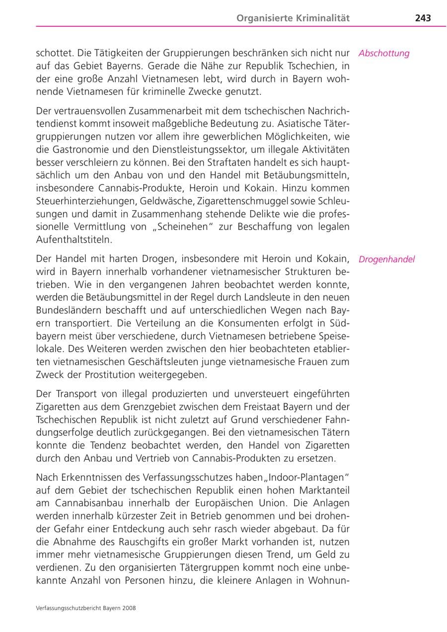 Seite 243 des Verfassungsschutzbericht 2008 Bayern