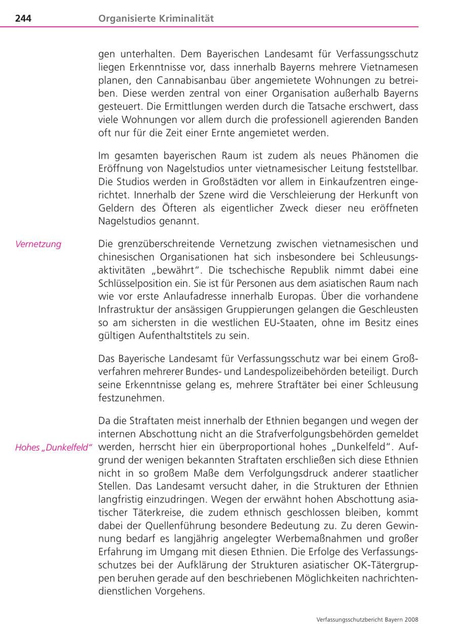 Seite 244 des Verfassungsschutzbericht 2008 Bayern