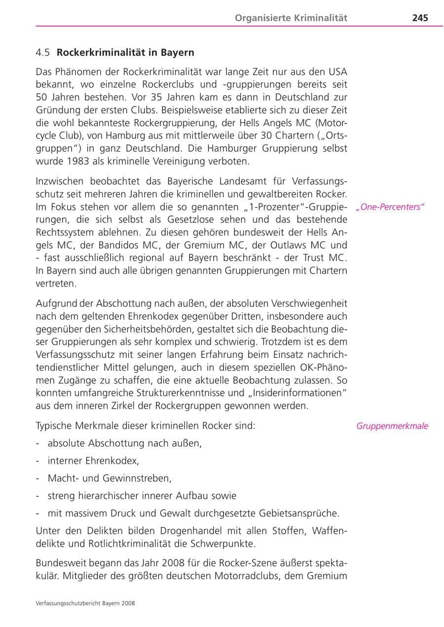 Seite 245 des Verfassungsschutzbericht 2008 Bayern