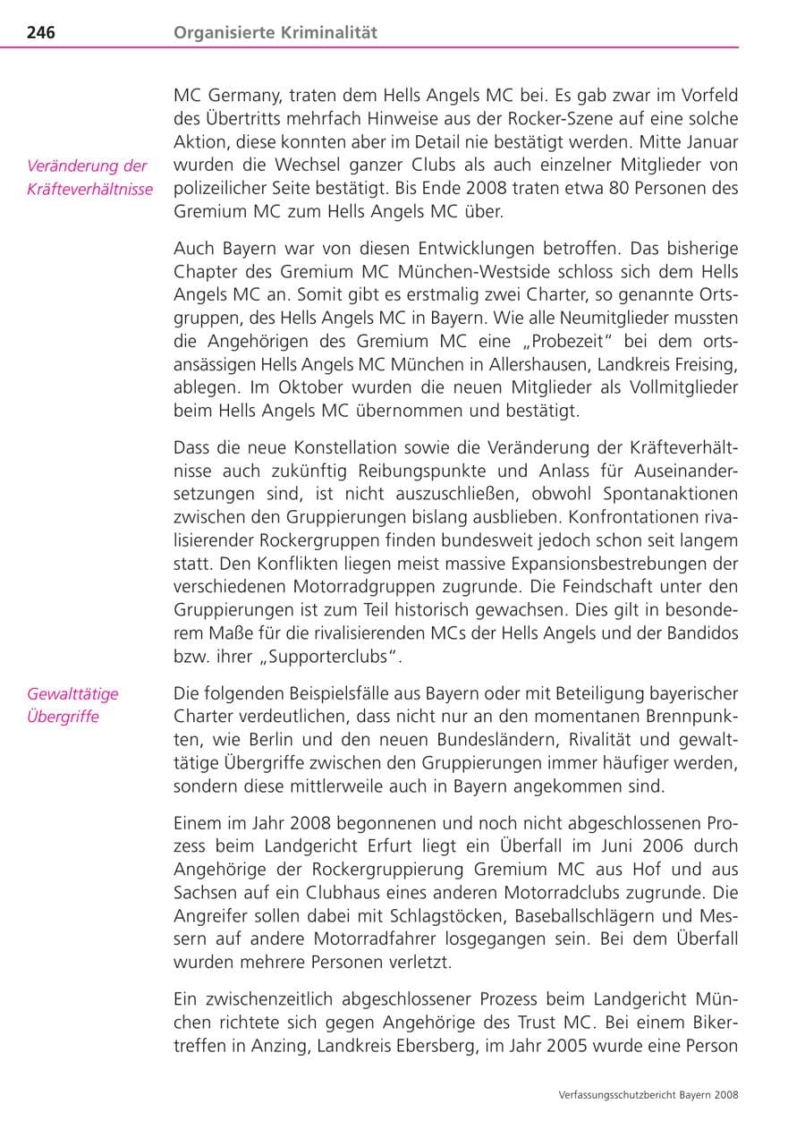 Seite 246 des Verfassungsschutzbericht 2008 Bayern