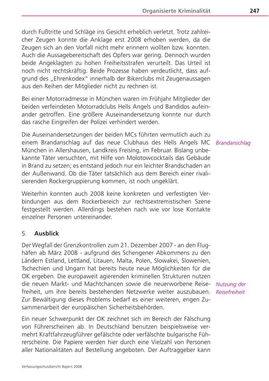 Seite 247 des Verfassungsschutzbericht 2008 Bayern