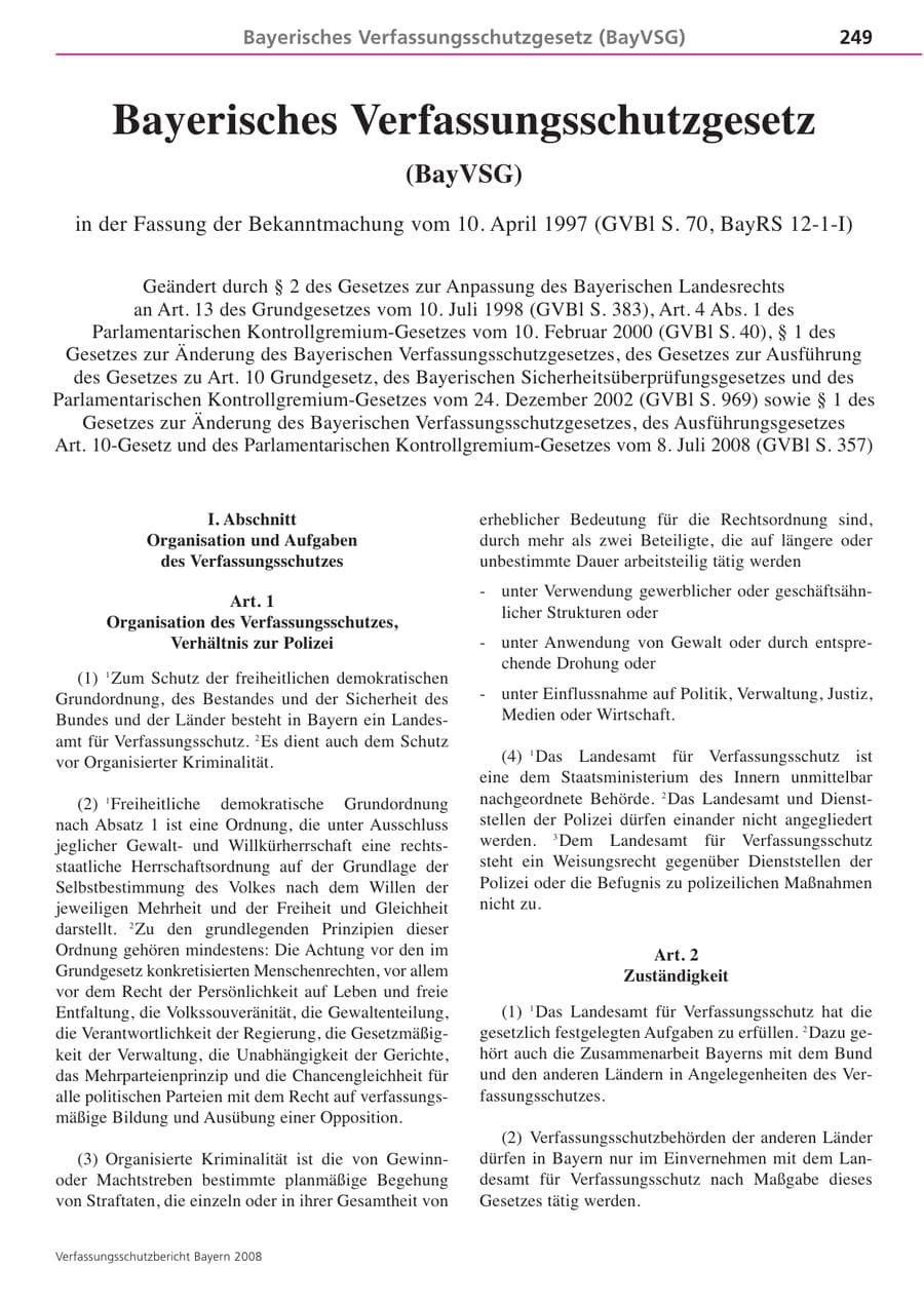 Seite 249 des Verfassungsschutzbericht 2008 Bayern