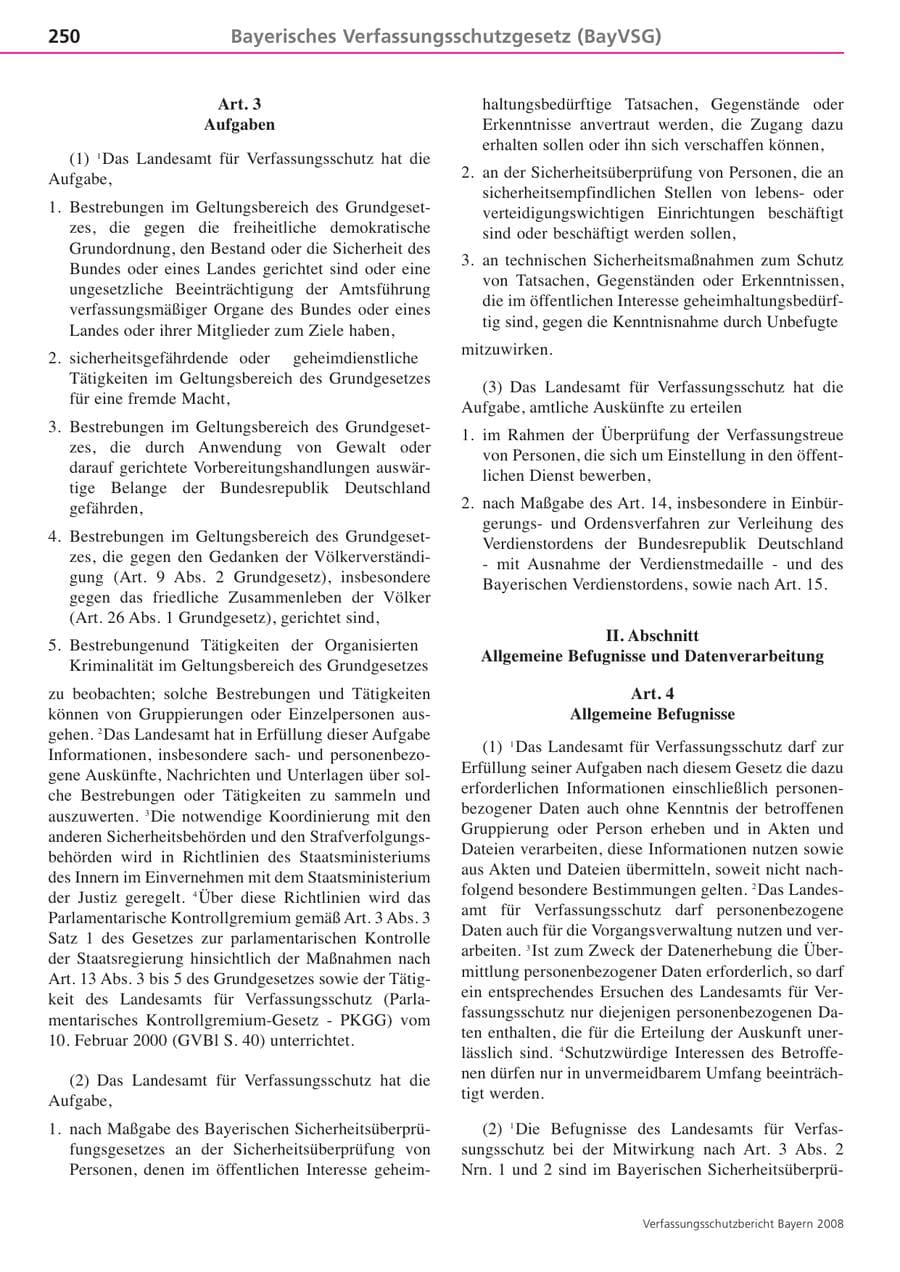 Seite 250 des Verfassungsschutzbericht 2008 Bayern