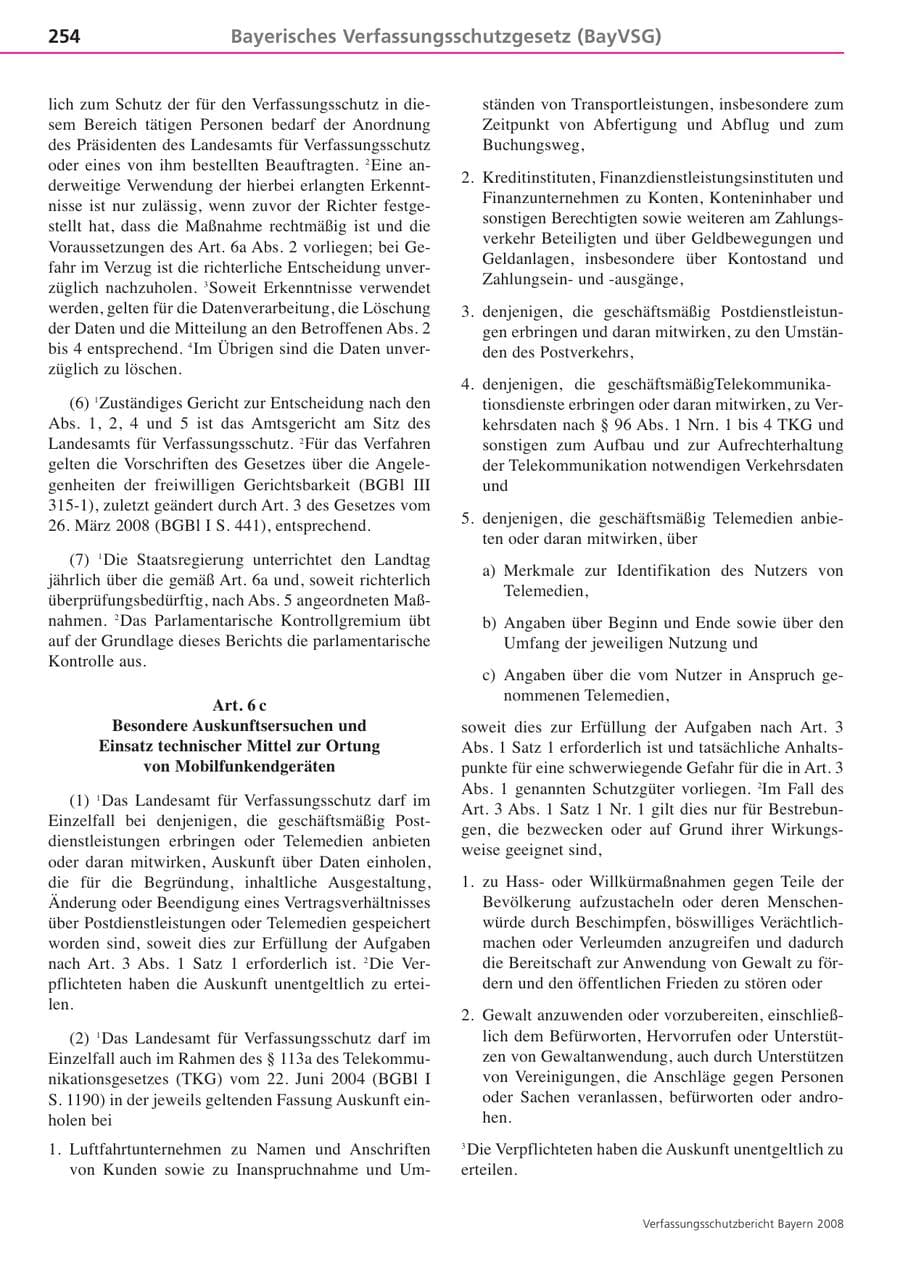 Seite 254 des Verfassungsschutzbericht 2008 Bayern
