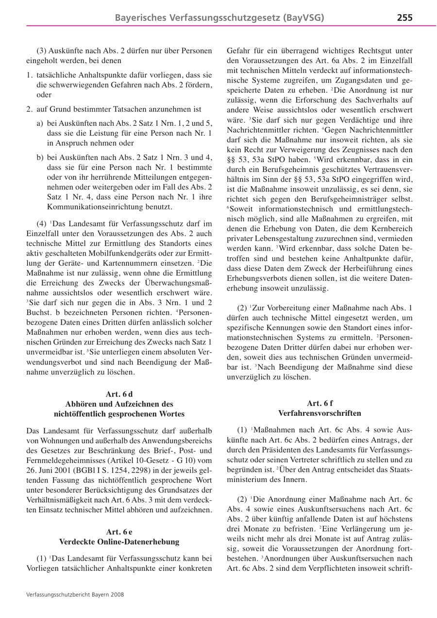 Seite 255 des Verfassungsschutzbericht 2008 Bayern