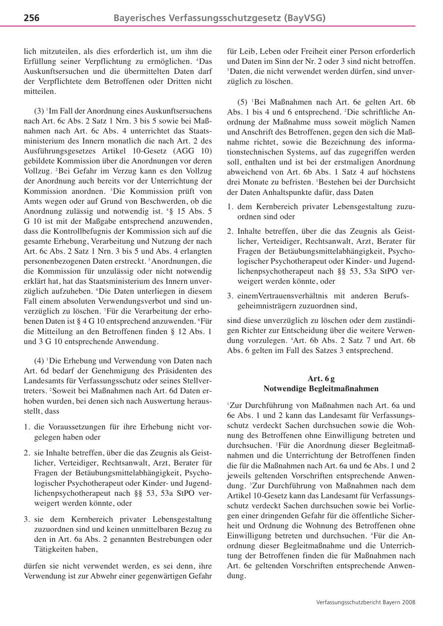 Seite 256 des Verfassungsschutzbericht 2008 Bayern