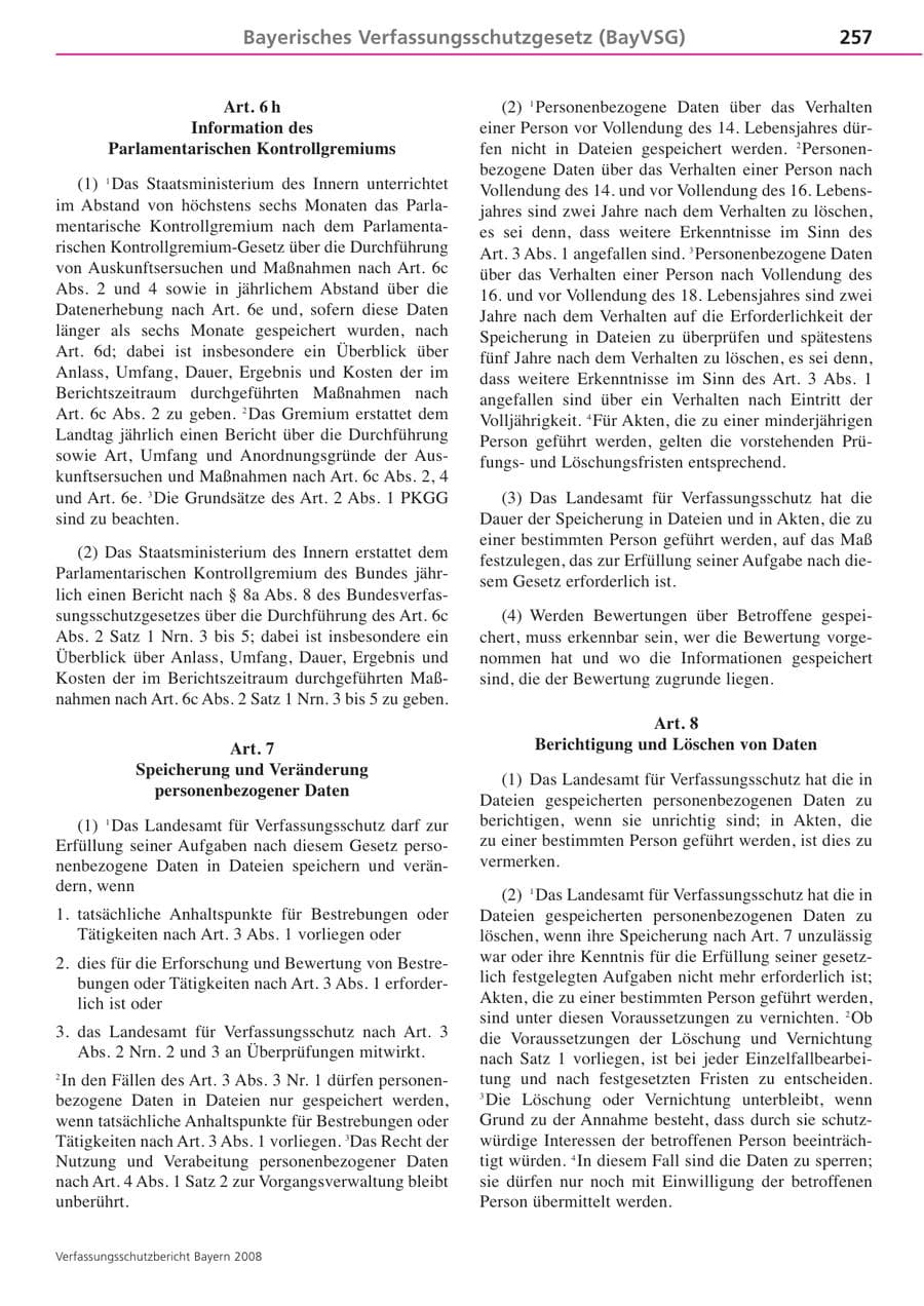 Seite 257 des Verfassungsschutzbericht 2008 Bayern