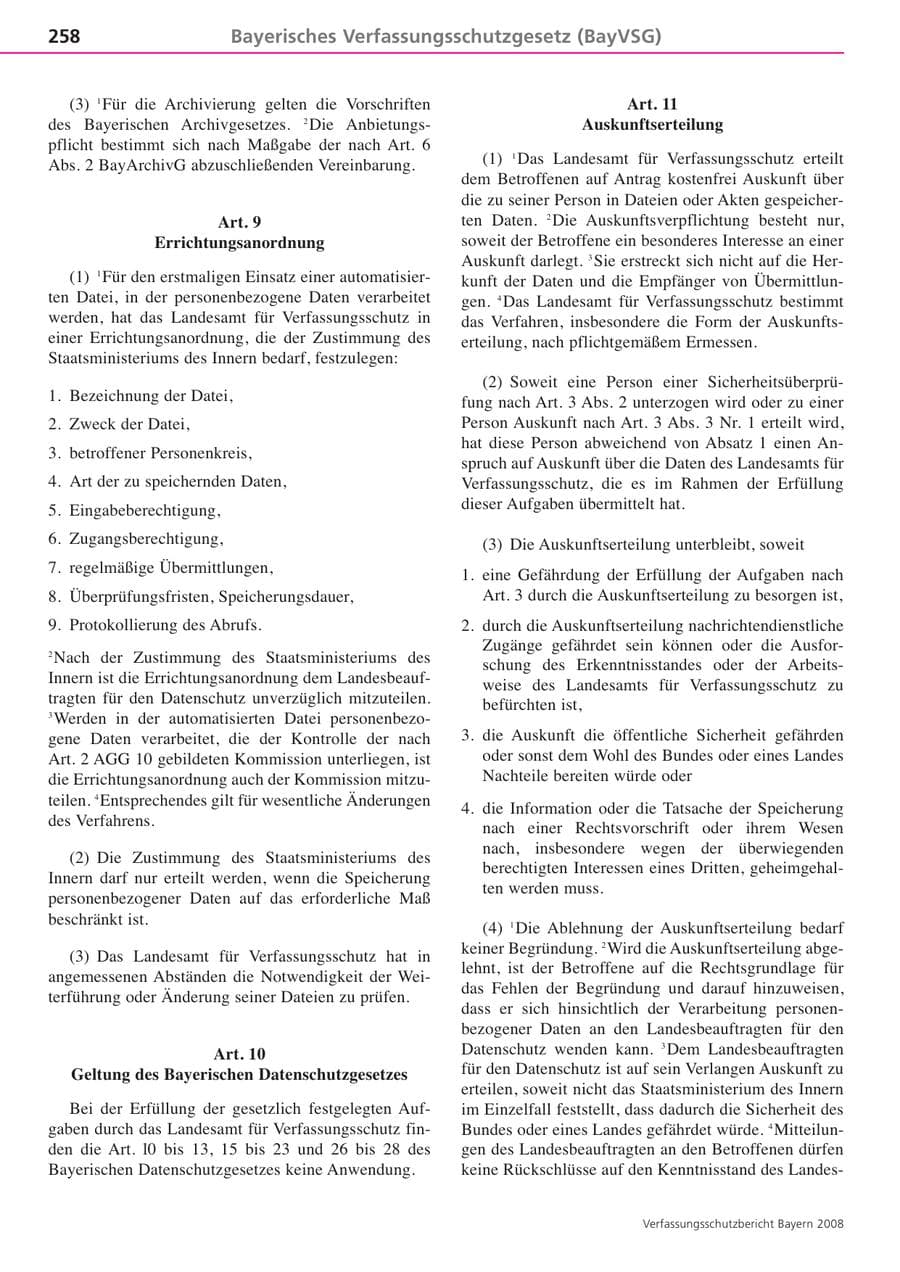 Seite 258 des Verfassungsschutzbericht 2008 Bayern