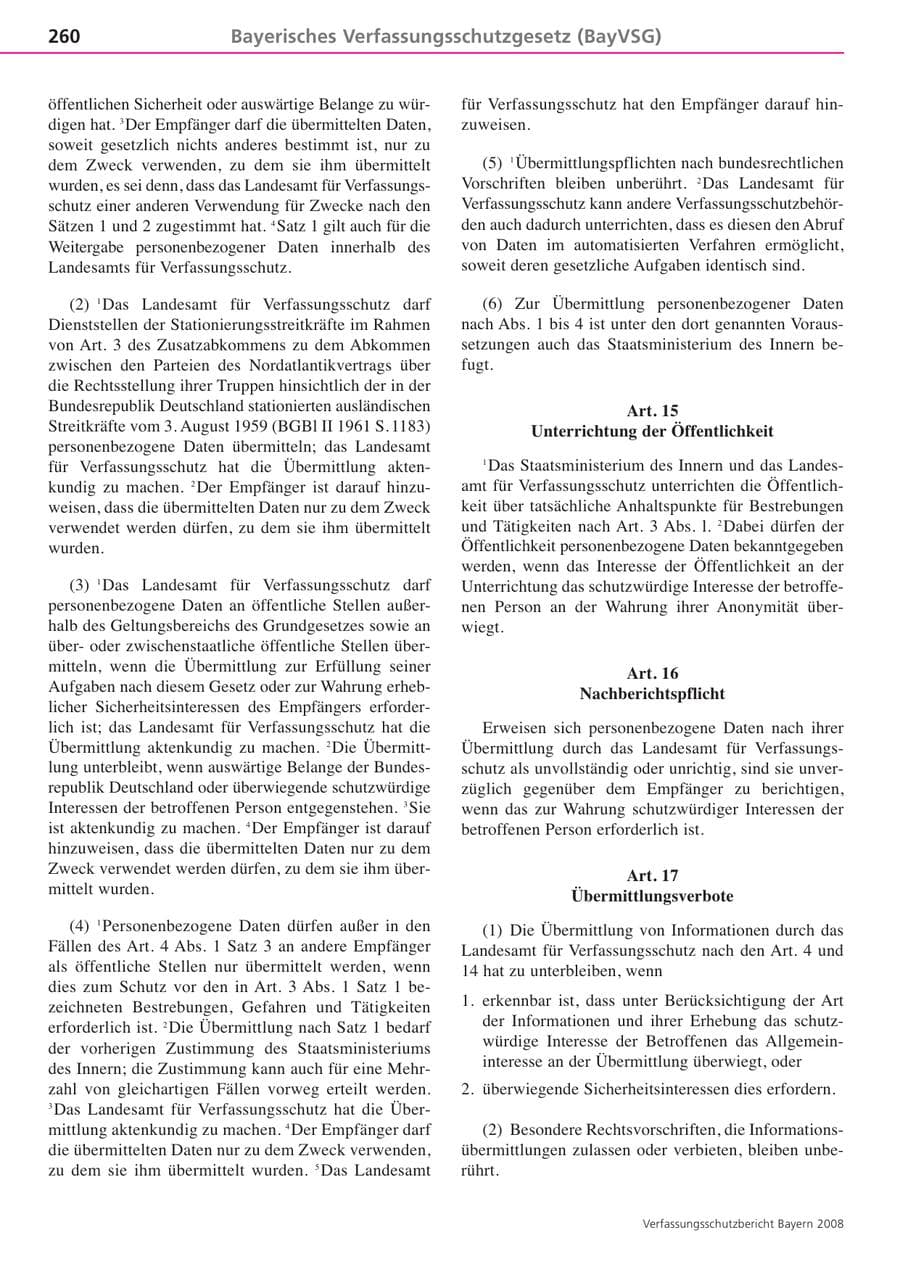Seite 260 des Verfassungsschutzbericht 2008 Bayern