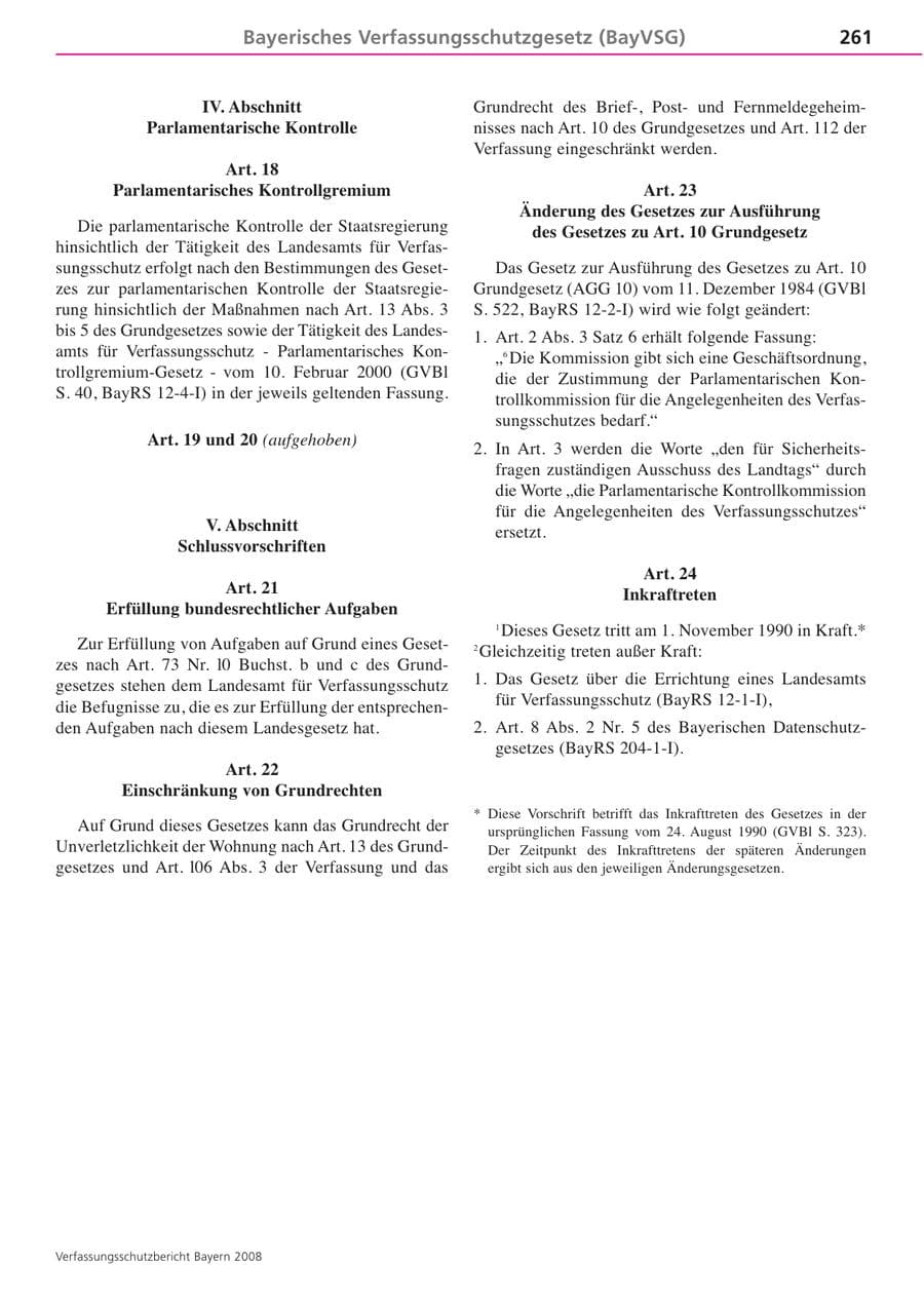 Seite 261 des Verfassungsschutzbericht 2008 Bayern