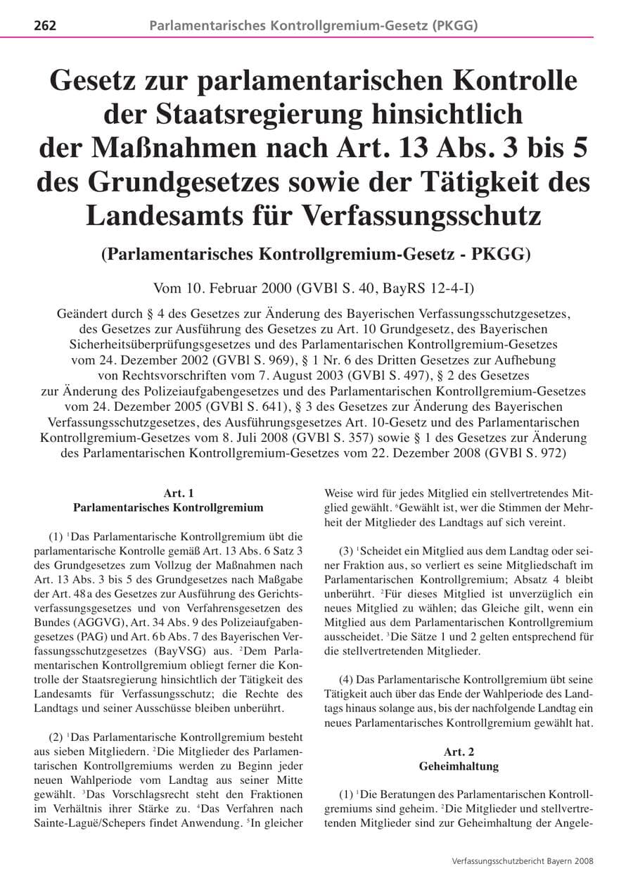 Seite 262 des Verfassungsschutzbericht 2008 Bayern