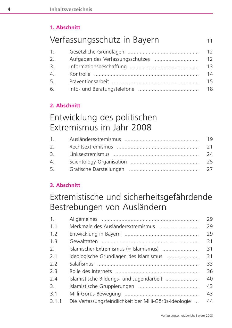 Seite 4 des Verfassungsschutzbericht 2008 Bayern