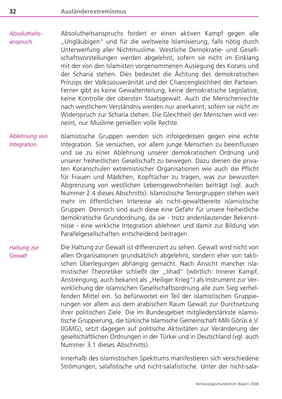 Seite 32 des Verfassungsschutzbericht 2008 Bayern