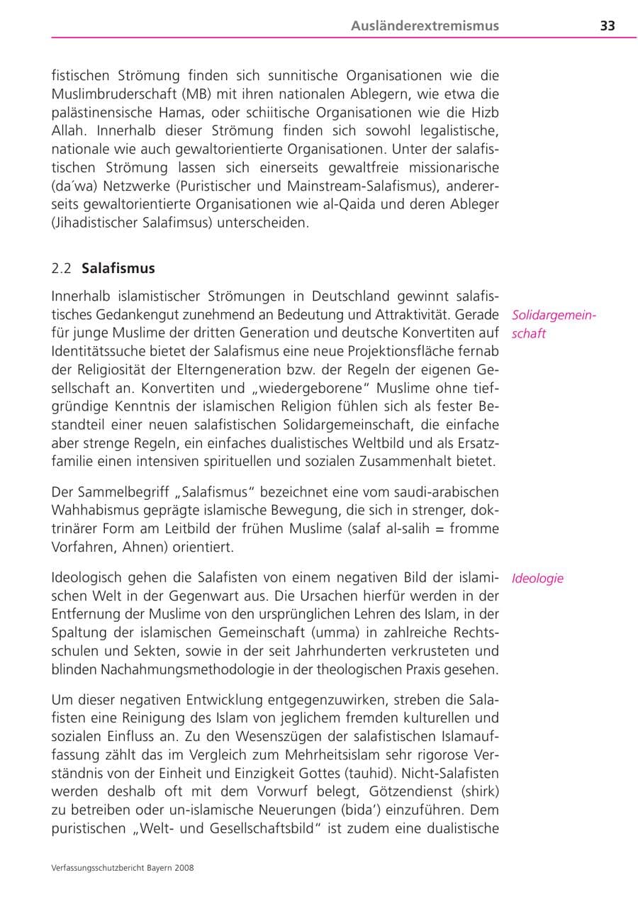 Seite 33 des Verfassungsschutzbericht 2008 Bayern