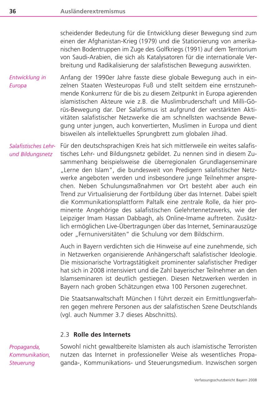 Seite 36 des Verfassungsschutzbericht 2008 Bayern
