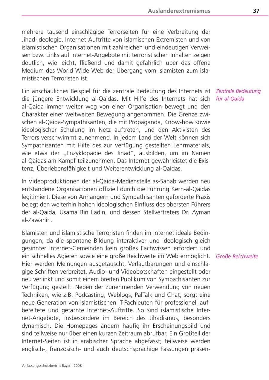 Seite 37 des Verfassungsschutzbericht 2008 Bayern