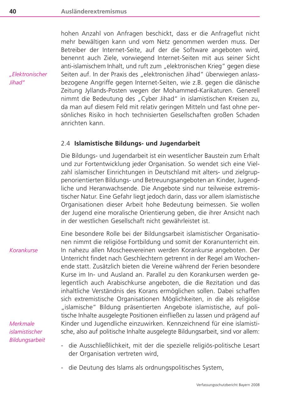 Seite 40 des Verfassungsschutzbericht 2008 Bayern
