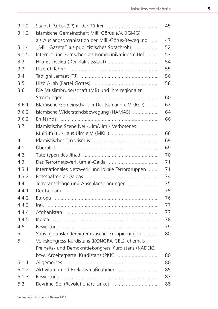 Seite 5 des Verfassungsschutzbericht 2008 Bayern