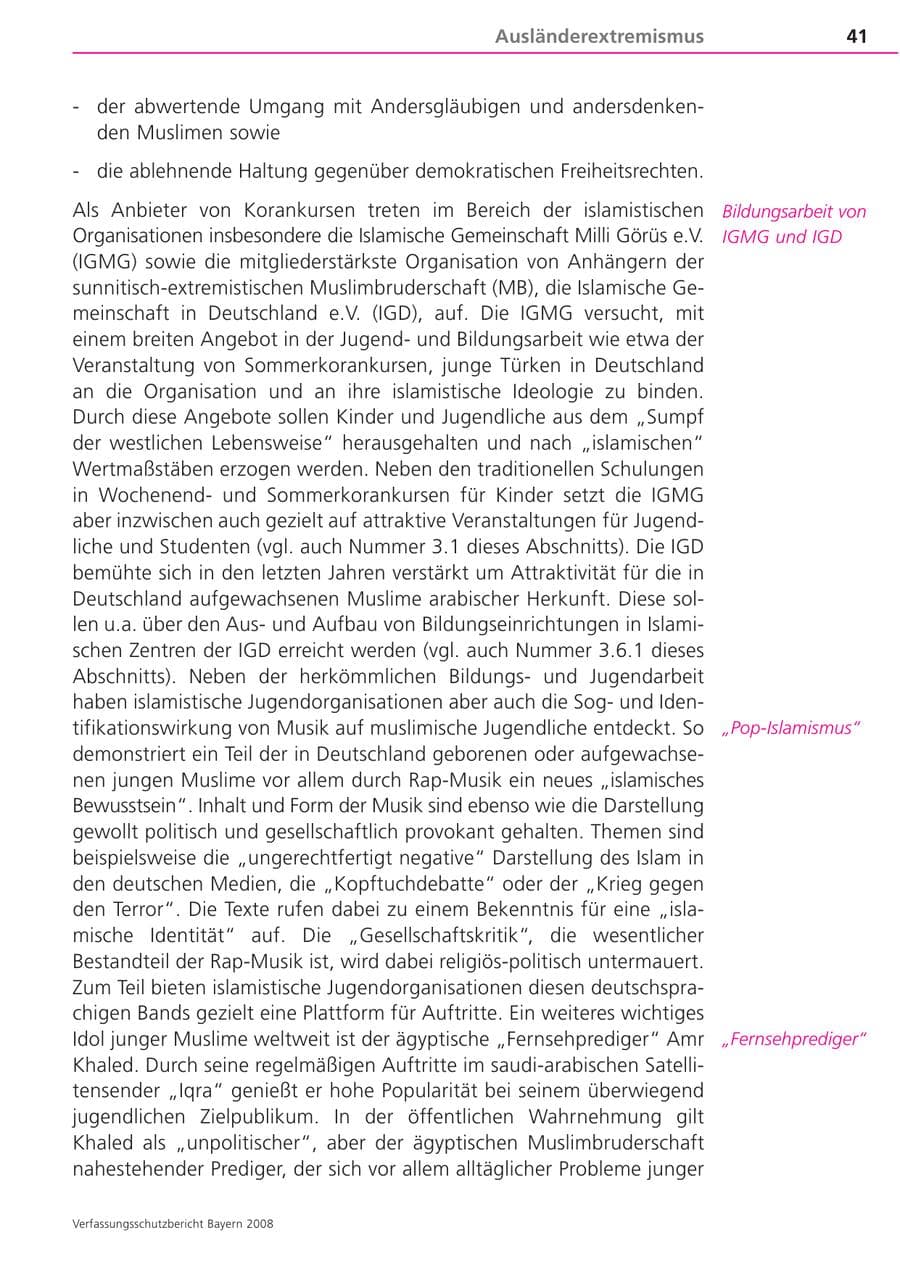 Seite 41 des Verfassungsschutzbericht 2008 Bayern