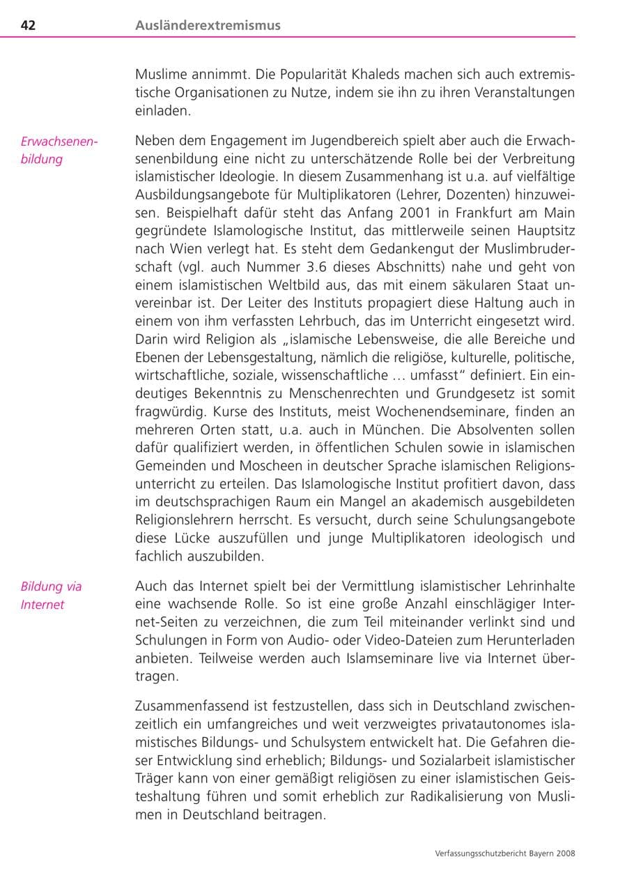 Seite 42 des Verfassungsschutzbericht 2008 Bayern