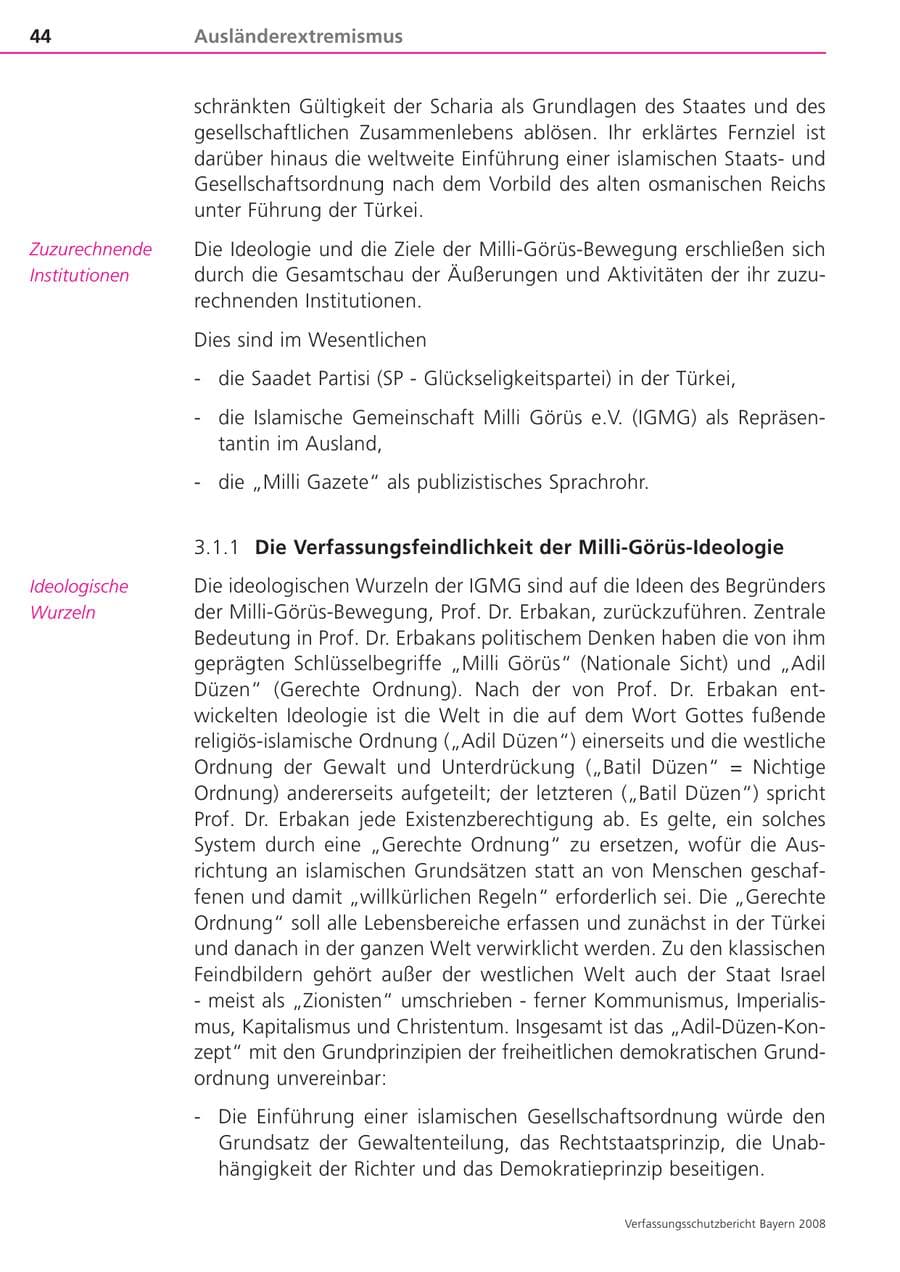 Seite 44 des Verfassungsschutzbericht 2008 Bayern