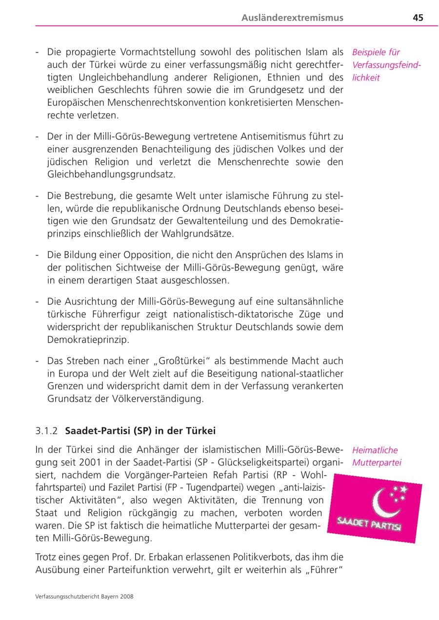 Seite 45 des Verfassungsschutzbericht 2008 Bayern