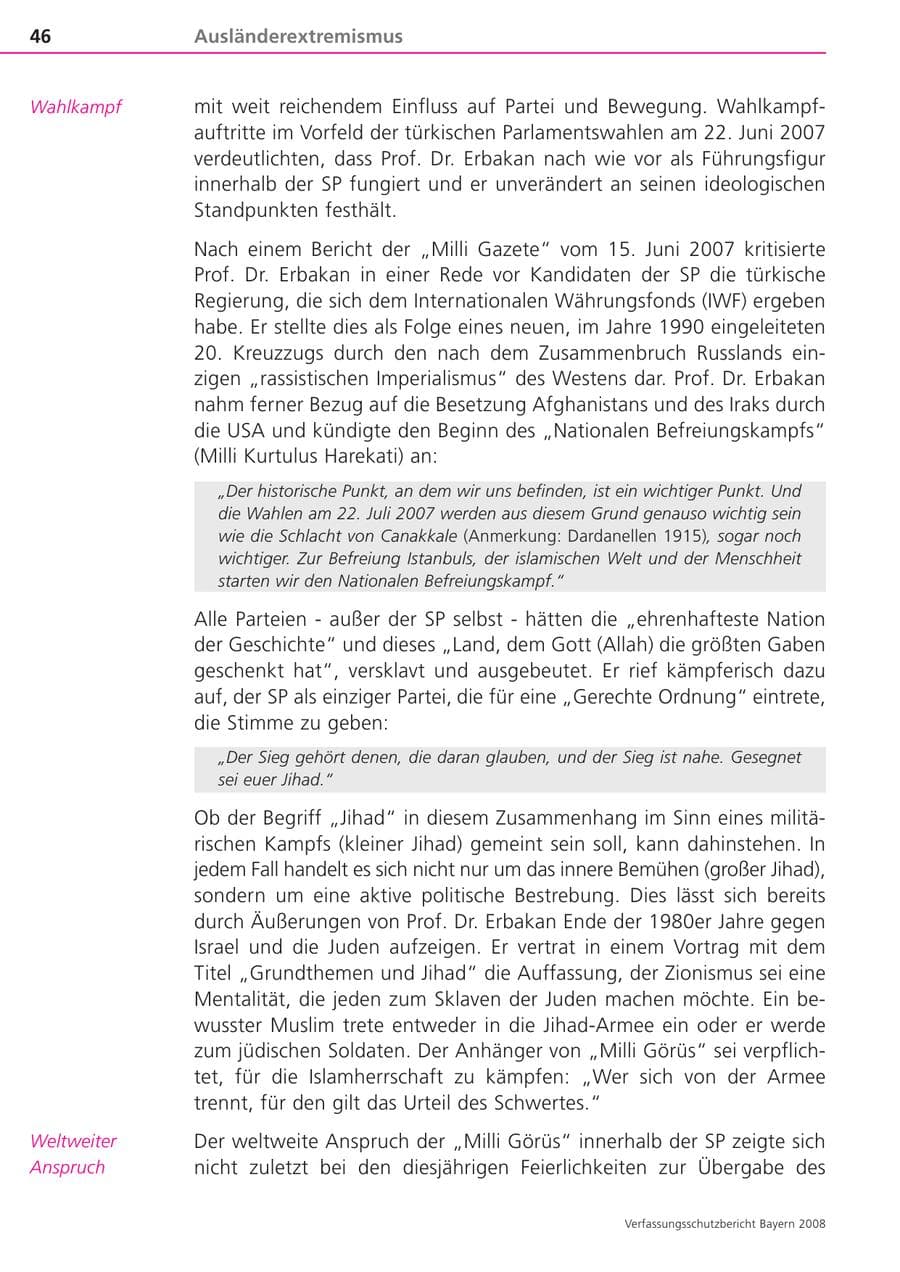 Seite 46 des Verfassungsschutzbericht 2008 Bayern