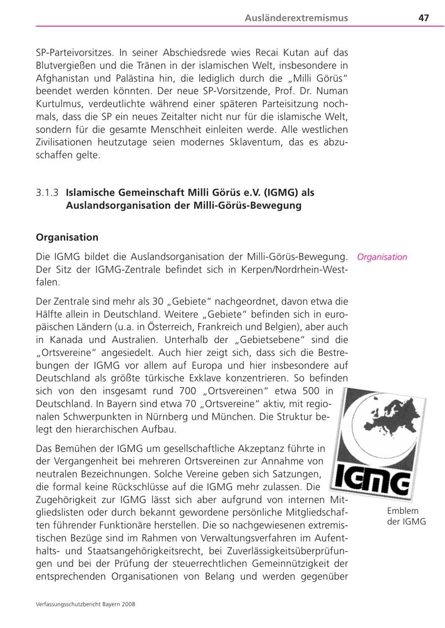 Seite 47 des Verfassungsschutzbericht 2008 Bayern