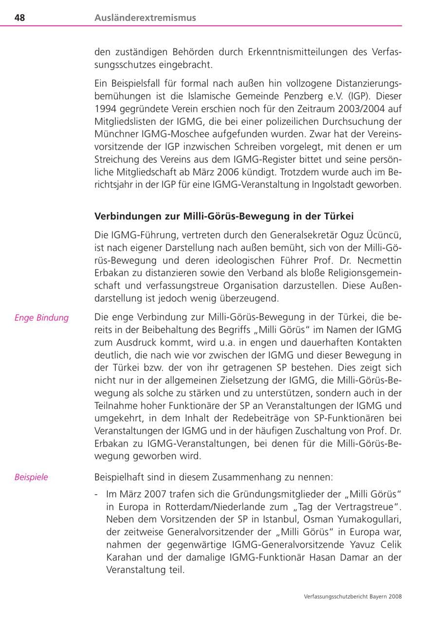 Seite 48 des Verfassungsschutzbericht 2008 Bayern