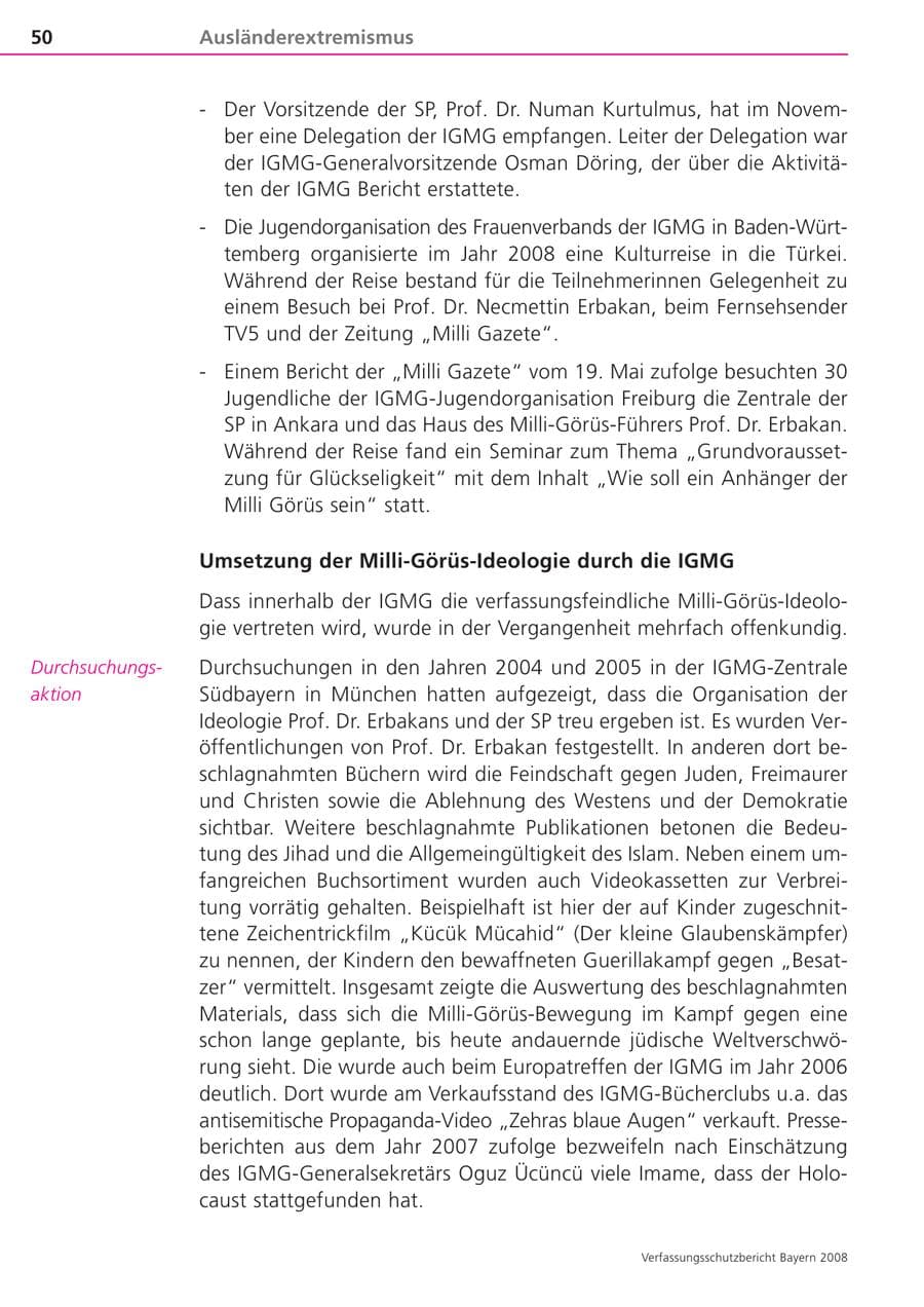 Seite 50 des Verfassungsschutzbericht 2008 Bayern