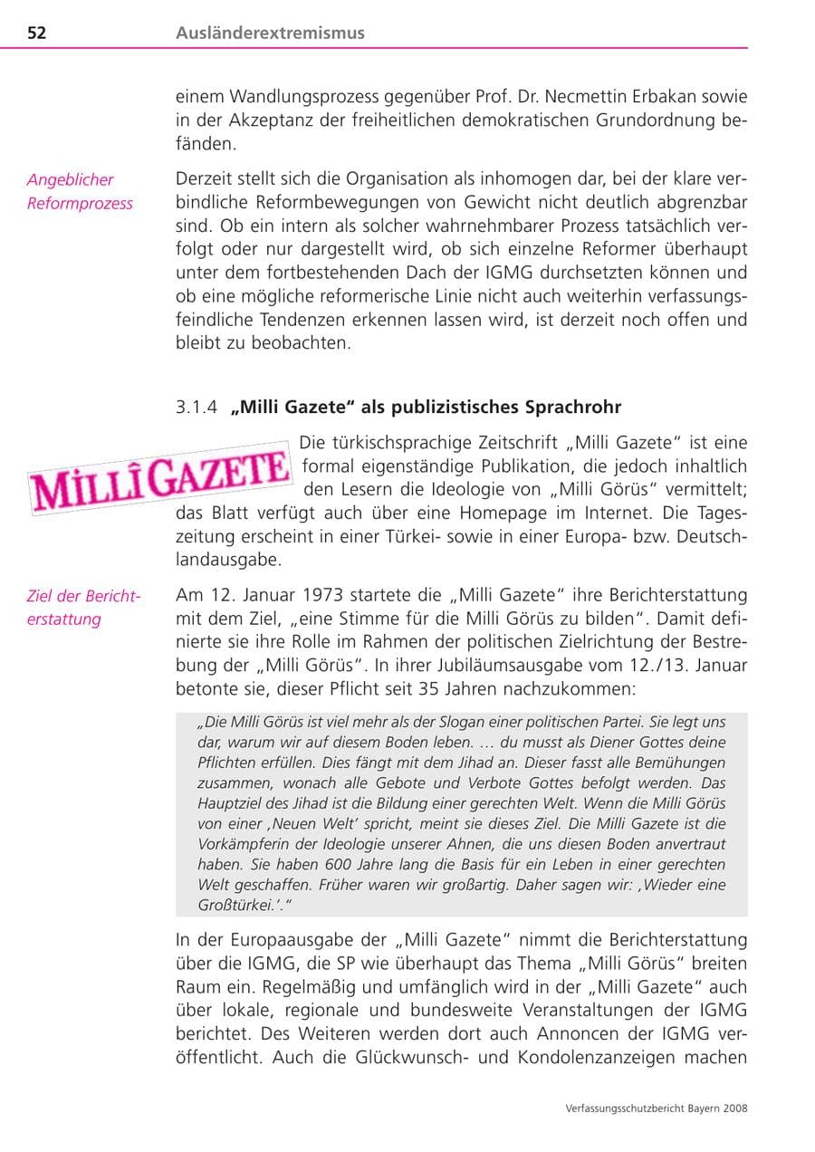 Seite 52 des Verfassungsschutzbericht 2008 Bayern