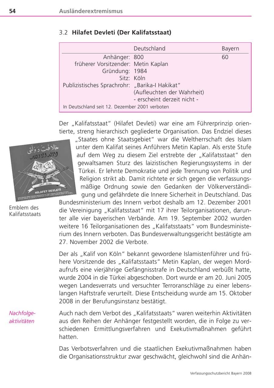 Seite 54 des Verfassungsschutzbericht 2008 Bayern