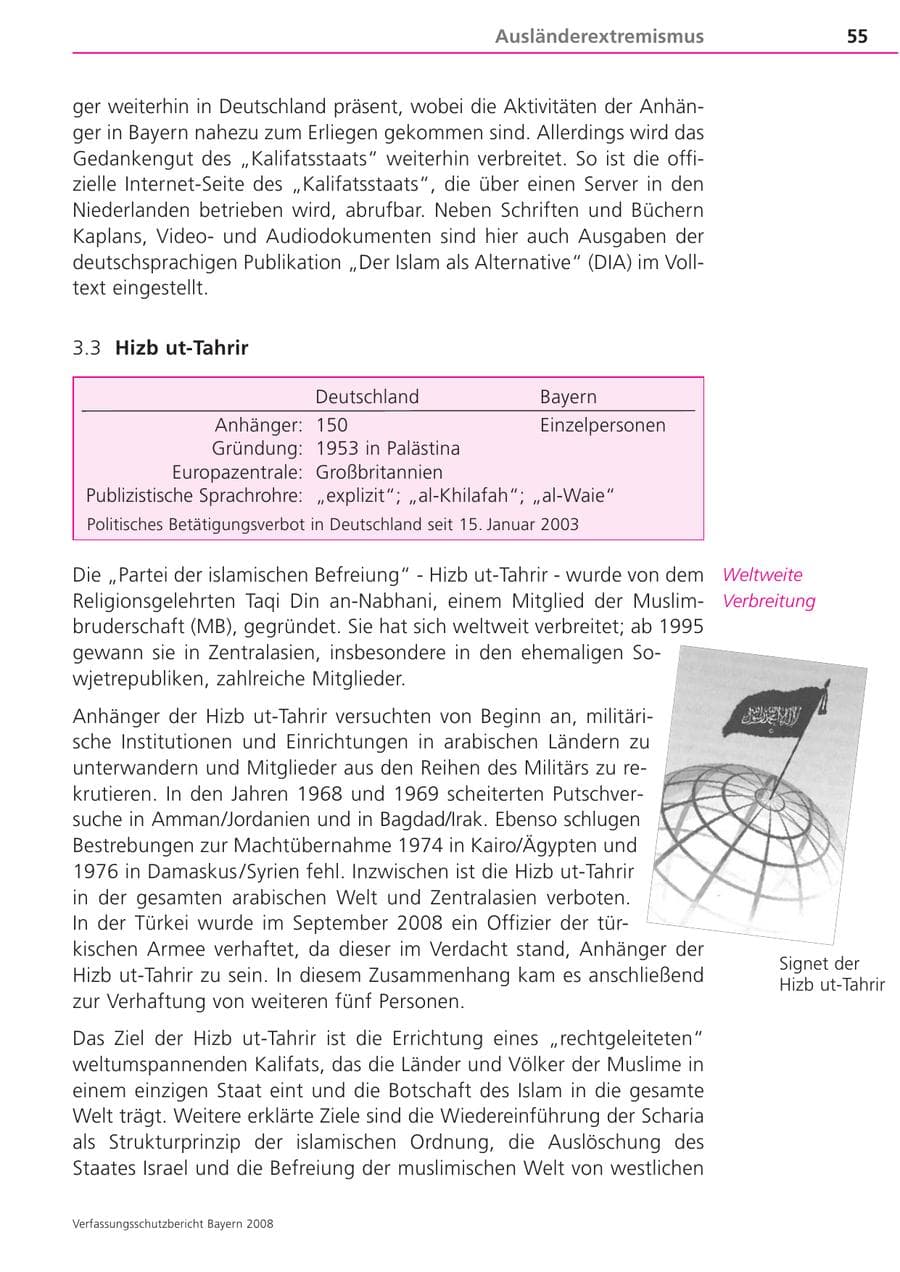 Seite 55 des Verfassungsschutzbericht 2008 Bayern