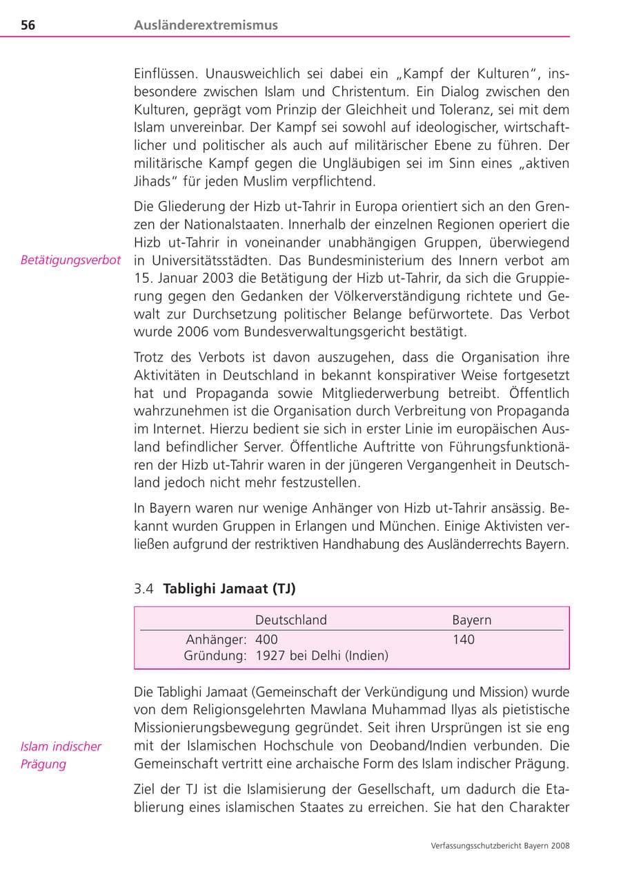 Seite 56 des Verfassungsschutzbericht 2008 Bayern
