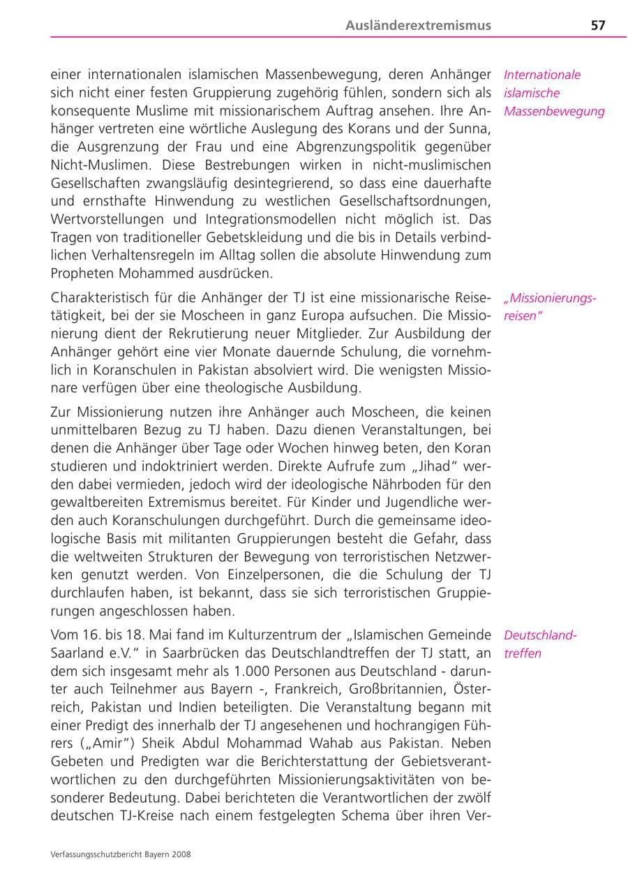 Seite 57 des Verfassungsschutzbericht 2008 Bayern