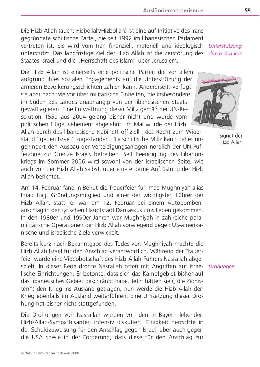 Seite 59 des Verfassungsschutzbericht 2008 Bayern