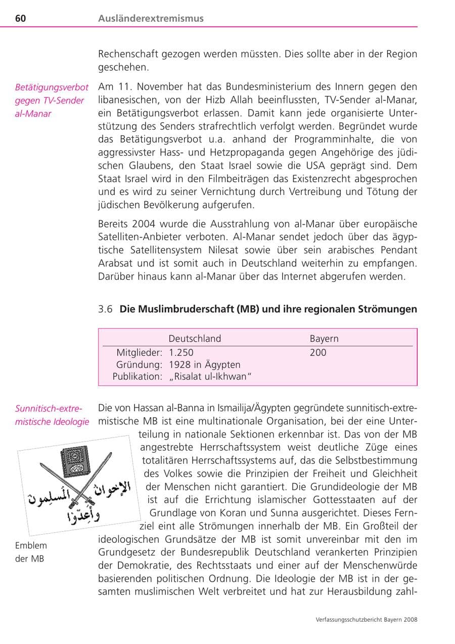 Seite 60 des Verfassungsschutzbericht 2008 Bayern